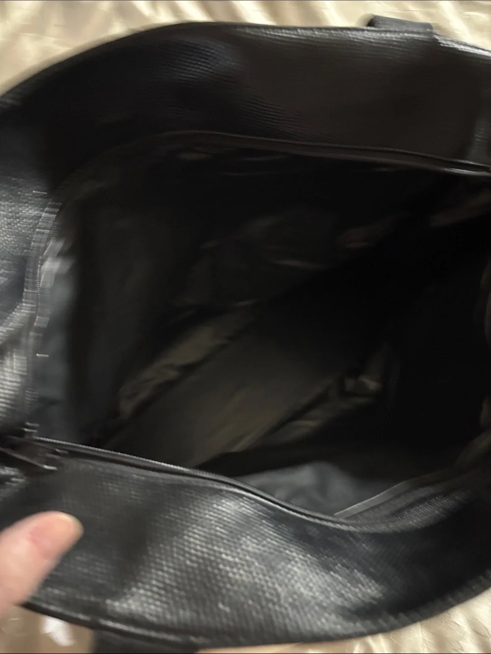 Lancome Black Textured Tote with Gold Logo Plaque